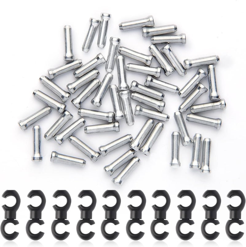 mamakoi Bike Cable End Caps, Bike Cable Clasps, Alloy Cable End Crimps,Derailleur Cable End Cap,Bicycle Rotatable S-Hook Clips, Alloy non rusting, Bike Brake Cable End Tips for MTB Road Mountain Bicycle,60PCS - Image 1